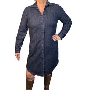Chicos dark Denim Shirt Dress above knee Size 10 Button Detail Cotton stretch
